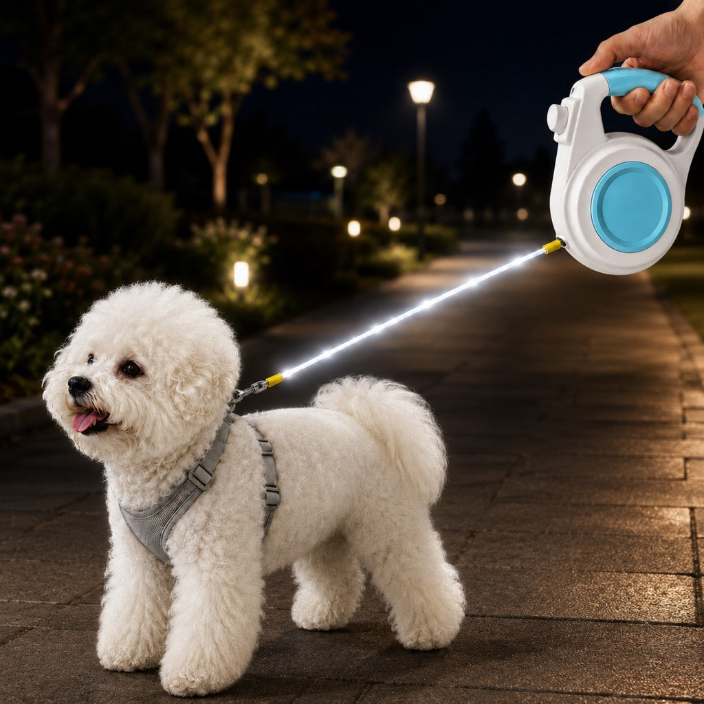 Correa retráctil recargable con luz para paseos nocturnos – Ayuda a que los perros pequeños permanezcan visibles y sean fáciles de controlar
