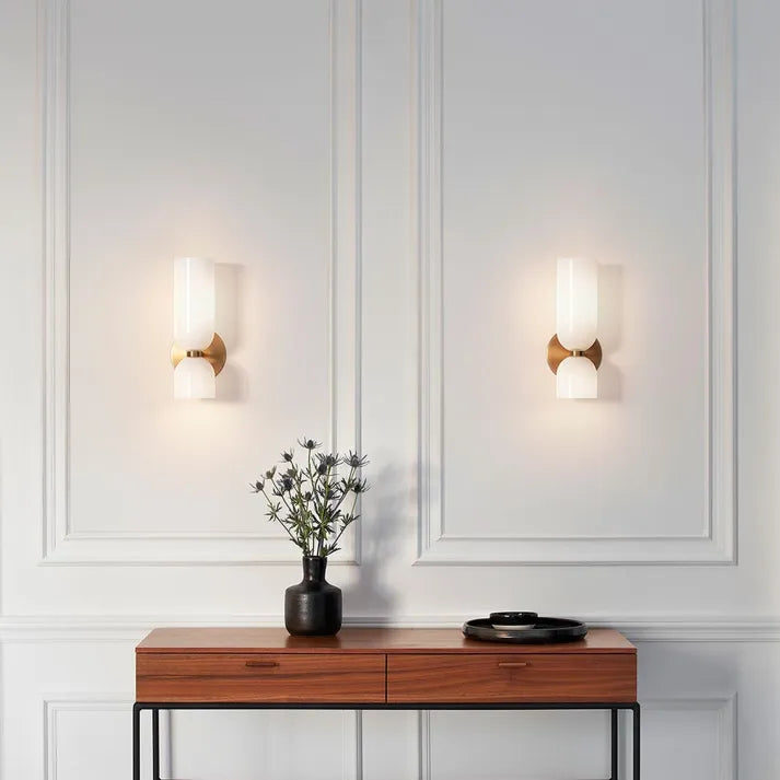 Dual-Shade Glass Sconce 16.5 inches White Iron Wall Light for Bedrooms Hallways Living Rooms Modern Accent Lighting E12 Base Ambient Fixture | Thomler