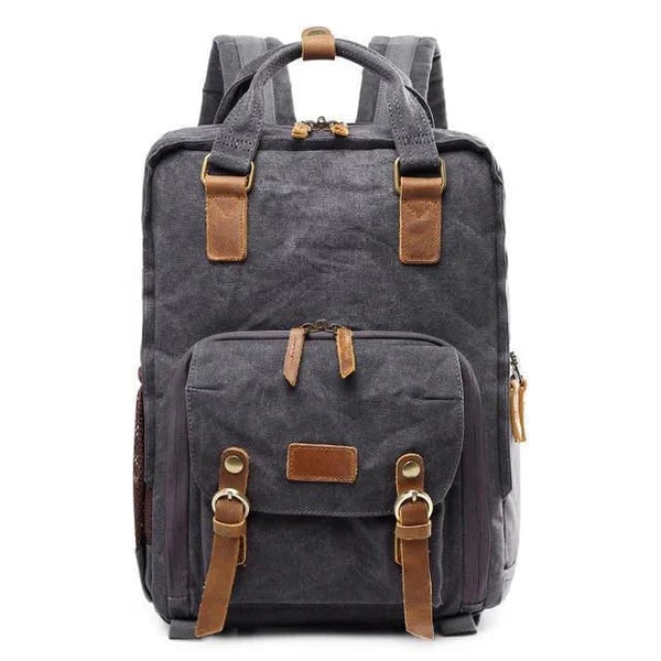 Mochila impermeable de lona encerada para cámara con compartimento para portátil y correa para trípode