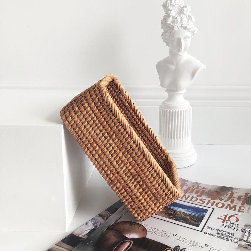 Handwoven Rattan Organizer Tray Natural Basket for Shelves Countertops Drawers Kitchen Bathroom Bedroom Storage Solution Brown Wicker Bin fo | Thomler