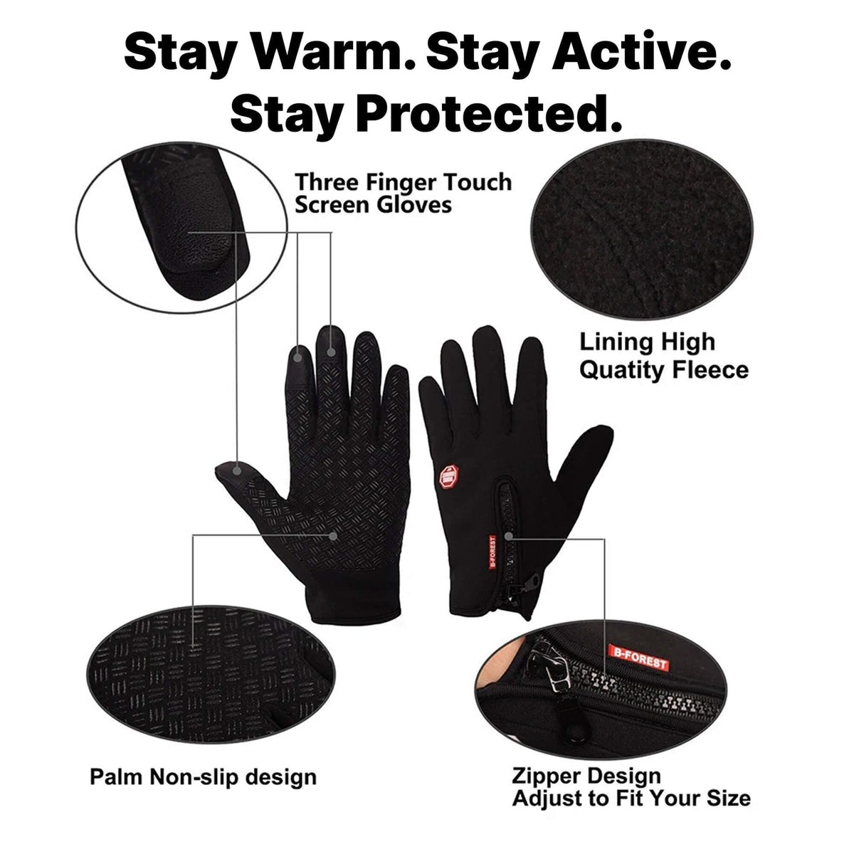 Cold-Weather Bike Gloves with Touch-Sensitive Fingertips & Thermal Fleece Lining
