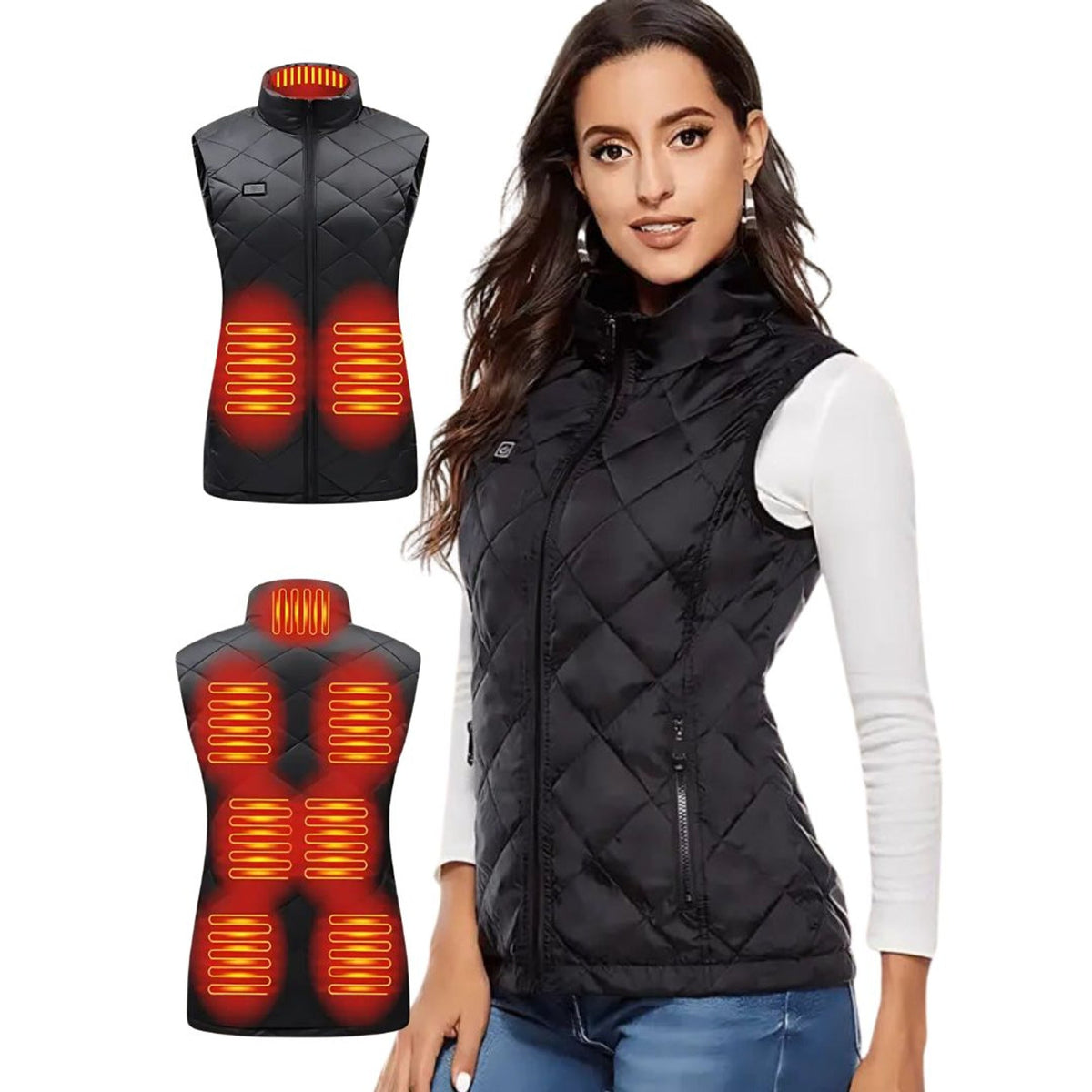 Women Heated Vest USB Rechargeable Electric Slim Fit Diamond Quilted High Stand Collar