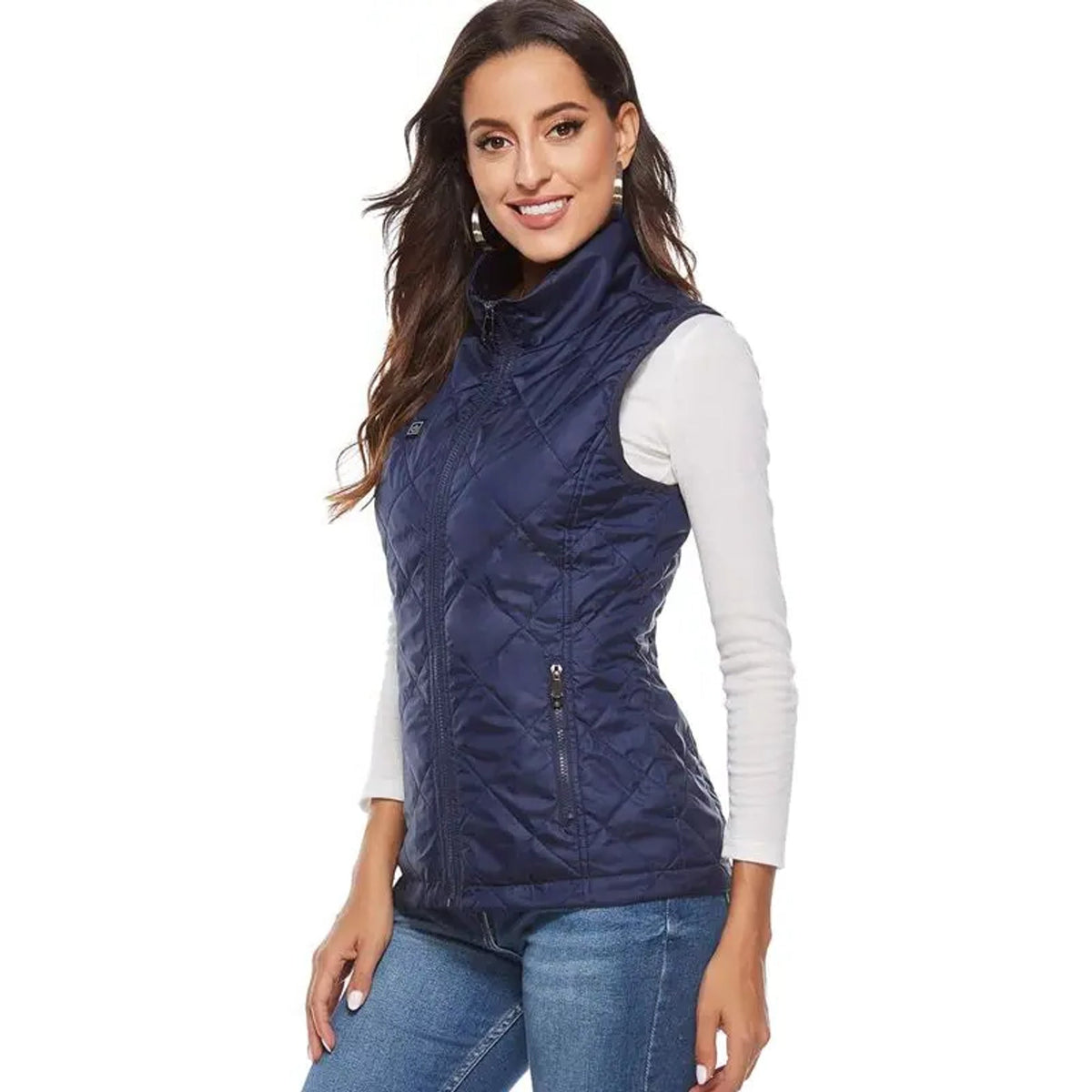 Women Heated Vest USB Rechargeable Electric Slim Fit Diamond Quilted High Stand Collar
