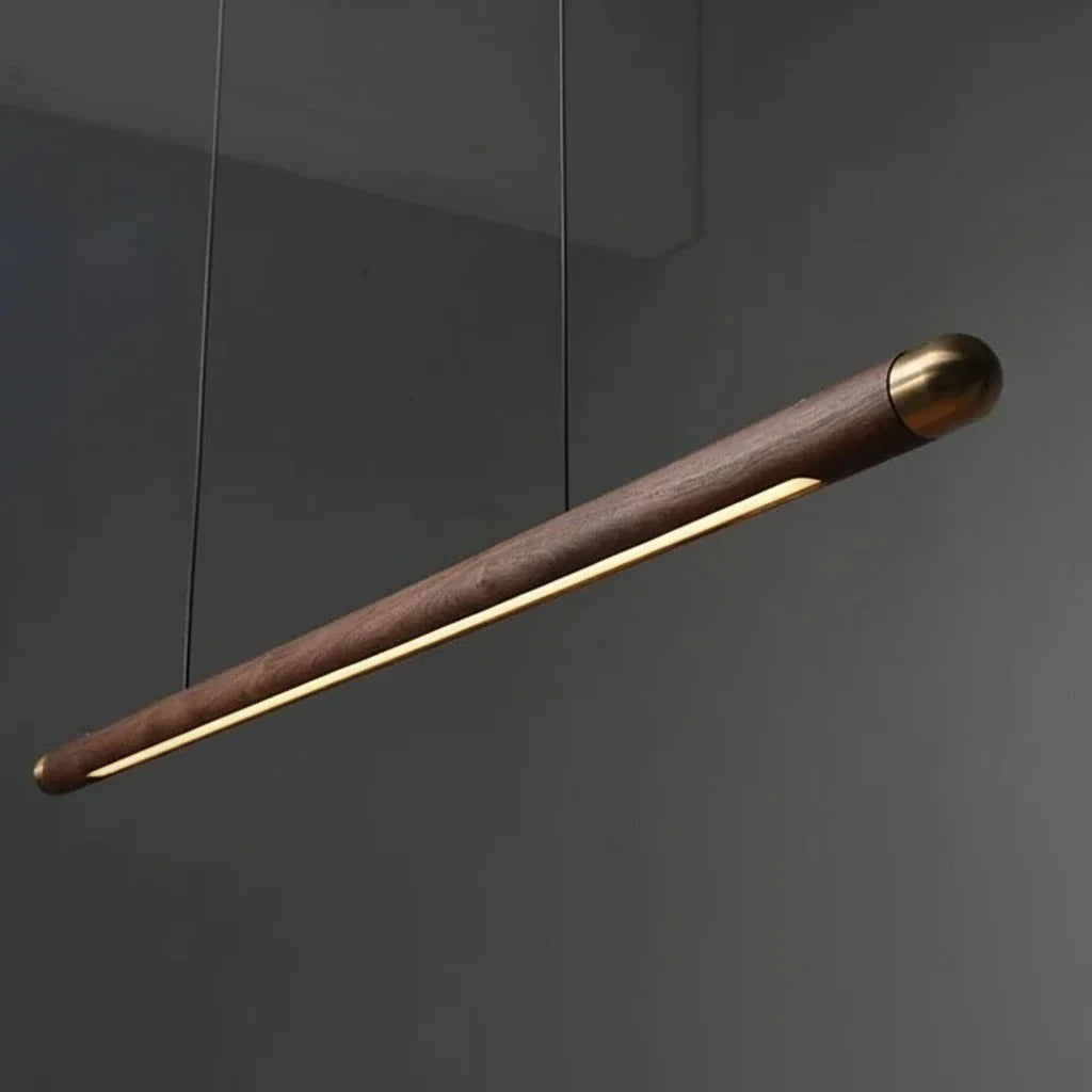 Houten lineaire hanglamp 43 inch verlichting voor boven het keukenblad & de eethoek warme gloed in hoogte verstelbaar | Thomler