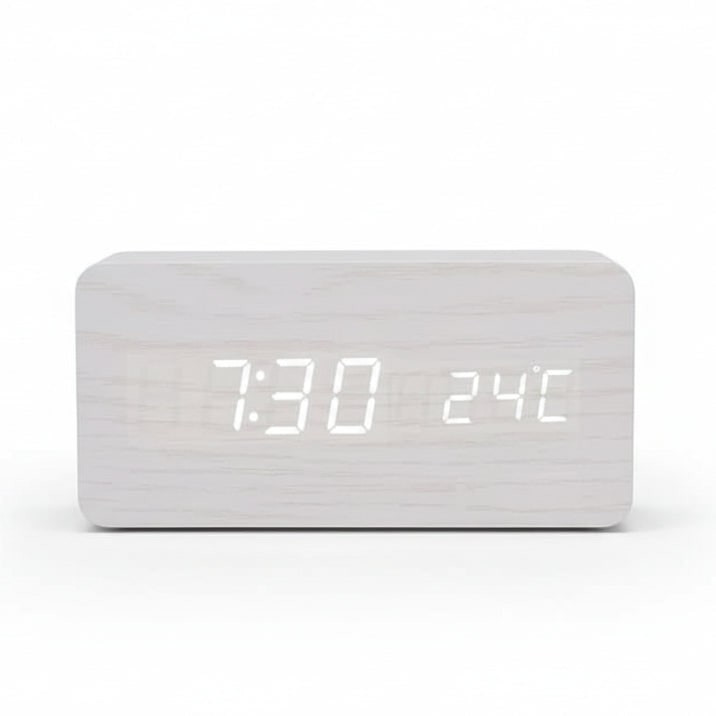 Reloj digital de madera retro con alarma y visualización de fecha