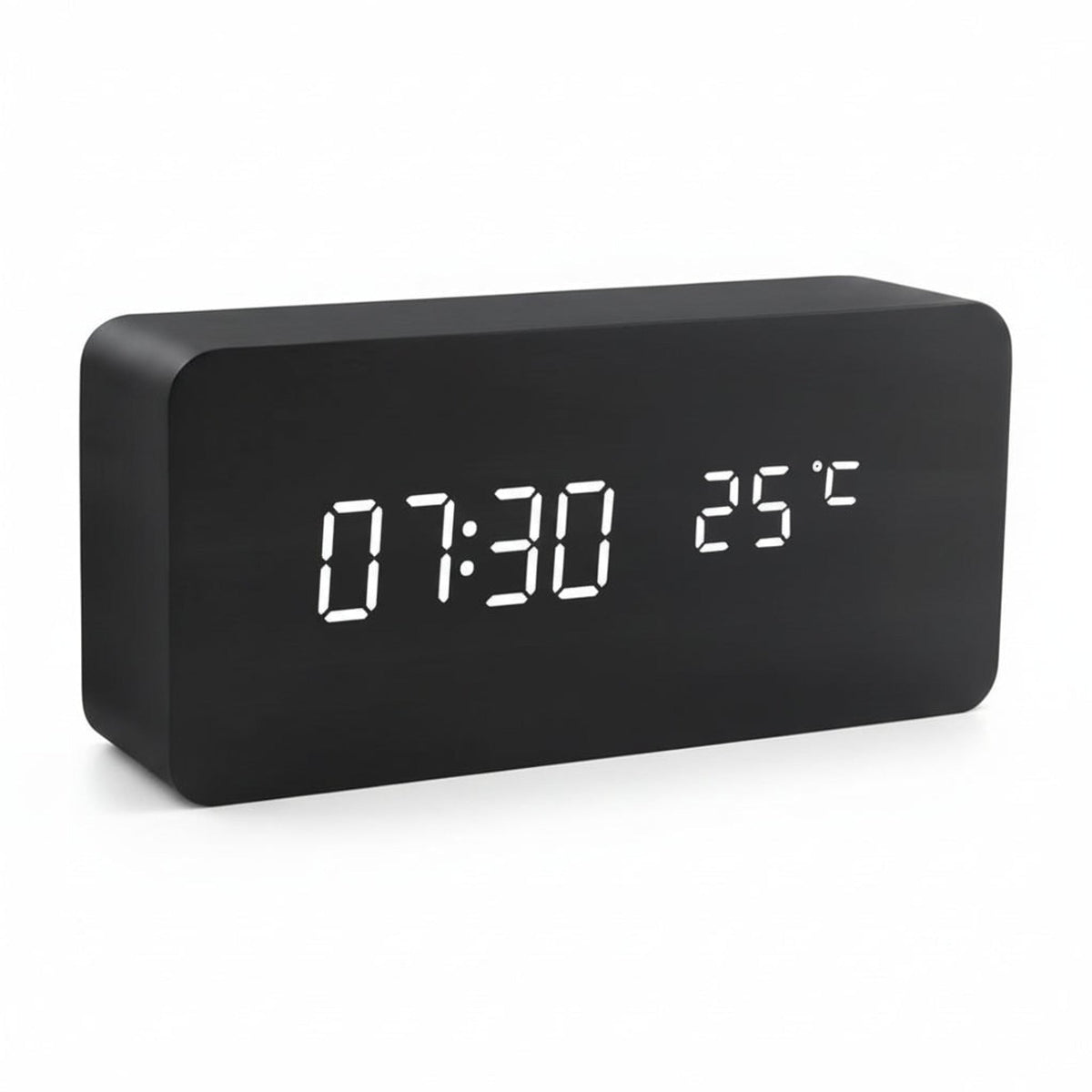 Reloj digital de madera retro con alarma y visualización de fecha