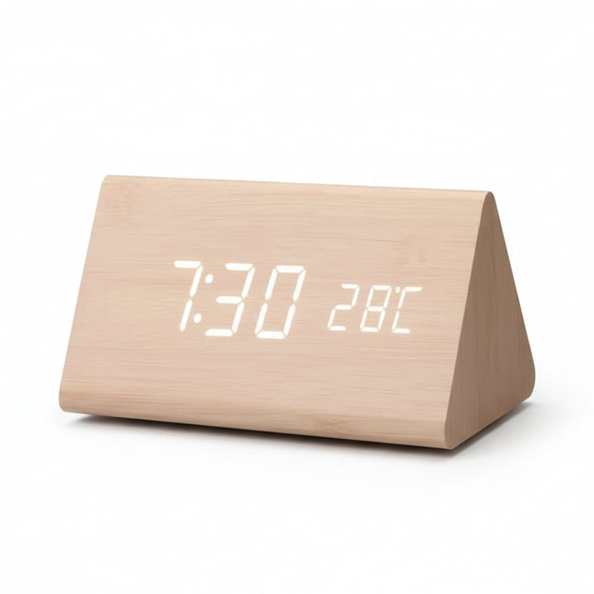 Reloj digital de madera retro con alarma y visualización de fecha