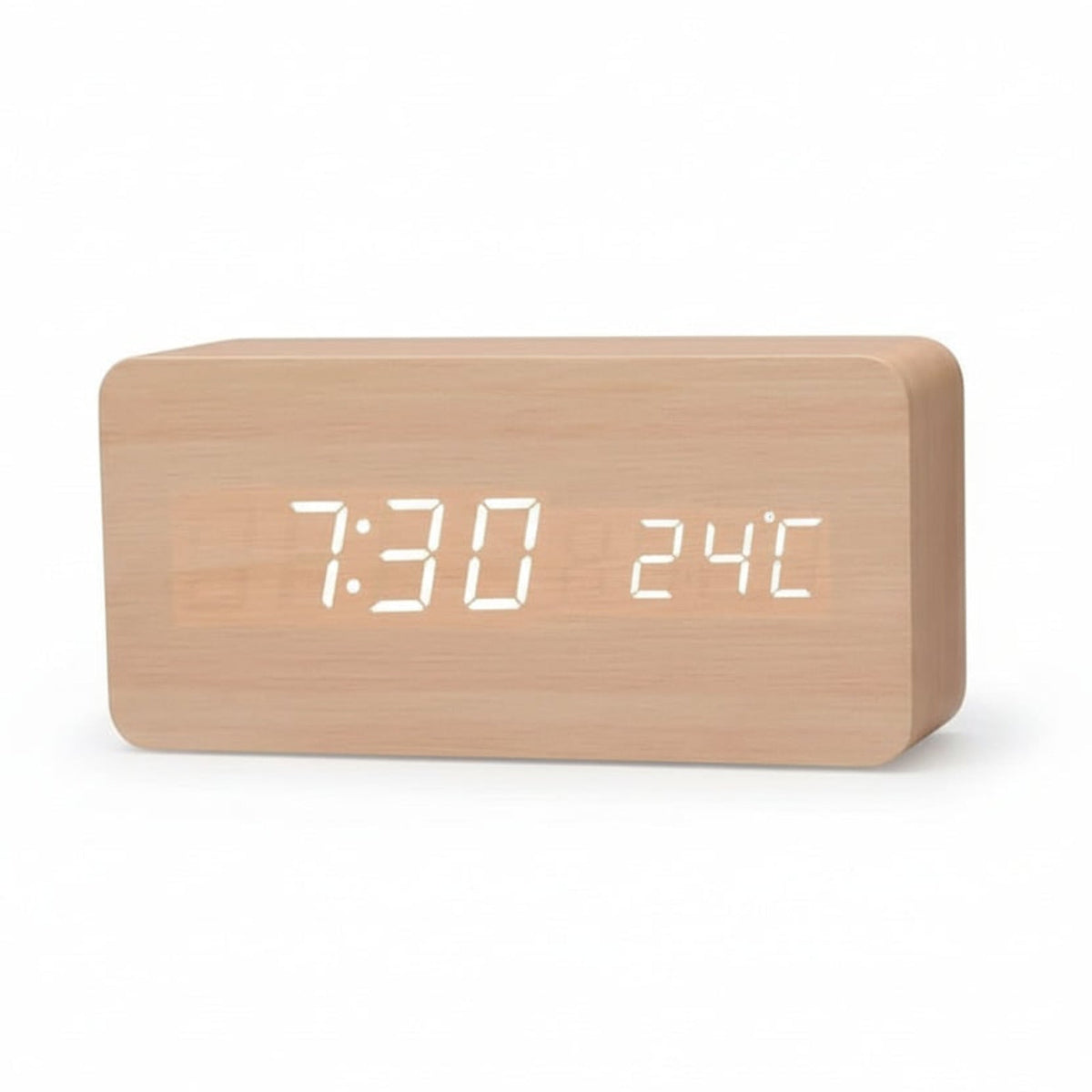 Reloj digital de madera retro con alarma y visualización de fecha