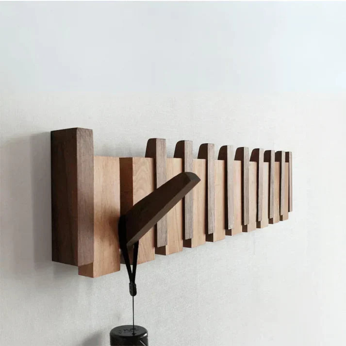 Aan de muur gemonteerde kapstok met pianotoetsendesign in echt hout – 4, 6 of 8 haken voor jassen, hoeden, sjaals, tassen – Compact