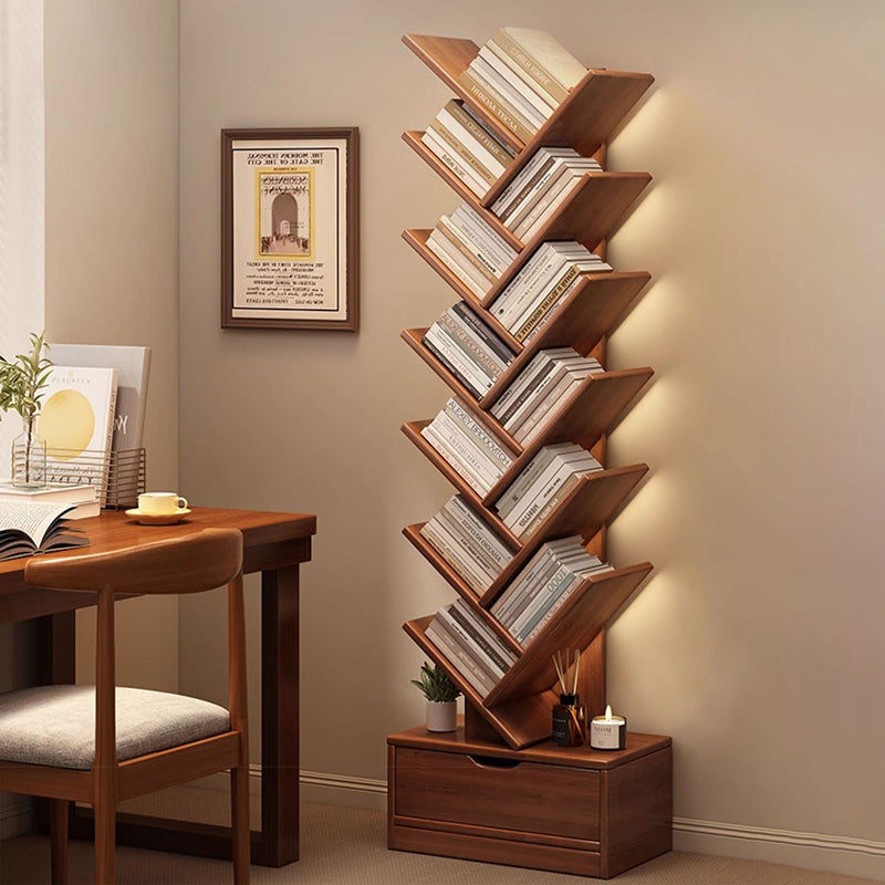 Multi-Tier Wooden Storage Rack 39 in Walnut Finish Open Shelving for Home Office Study Living Room Decorative Display | Thomler