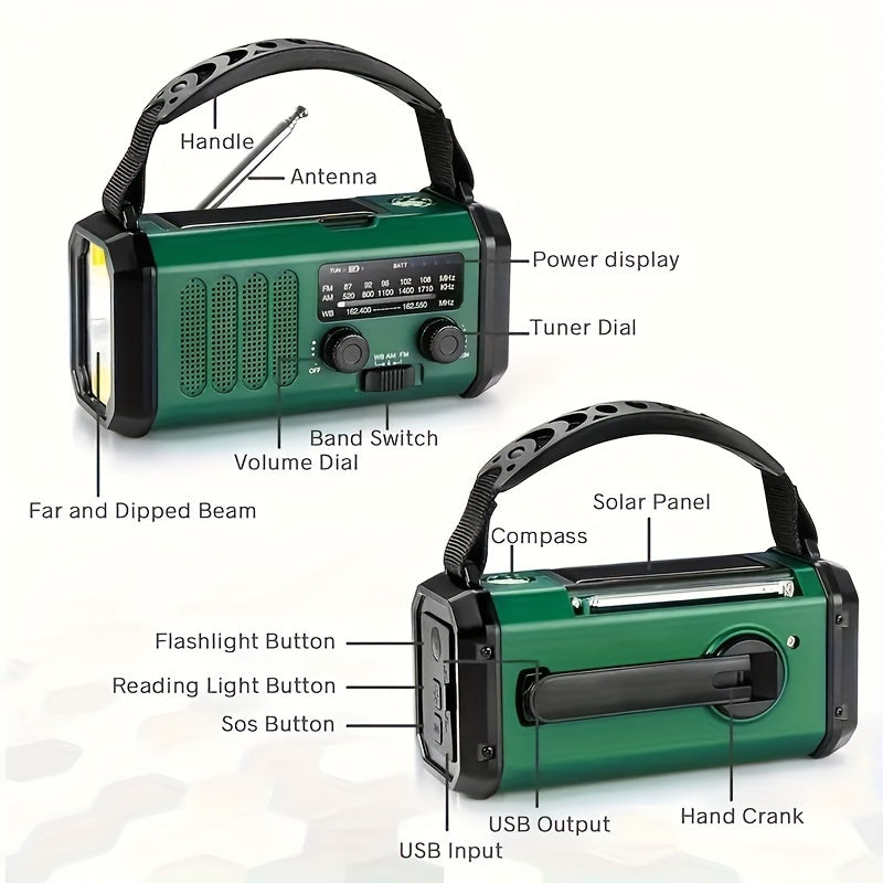 Radio de emergencia solar de manivela con linterna y cargador de teléfono para acampada, senderismo, supervivencia al aire libre y preparación ante cortes de energía