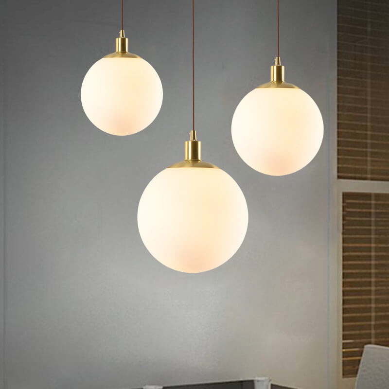 Adjustable Ceiling Pendant with Glass Shade for Entryway, Den, or Sleeping Space - Modern Suspended Fixture in White or Gold - 10 Inch Globe | Thomler