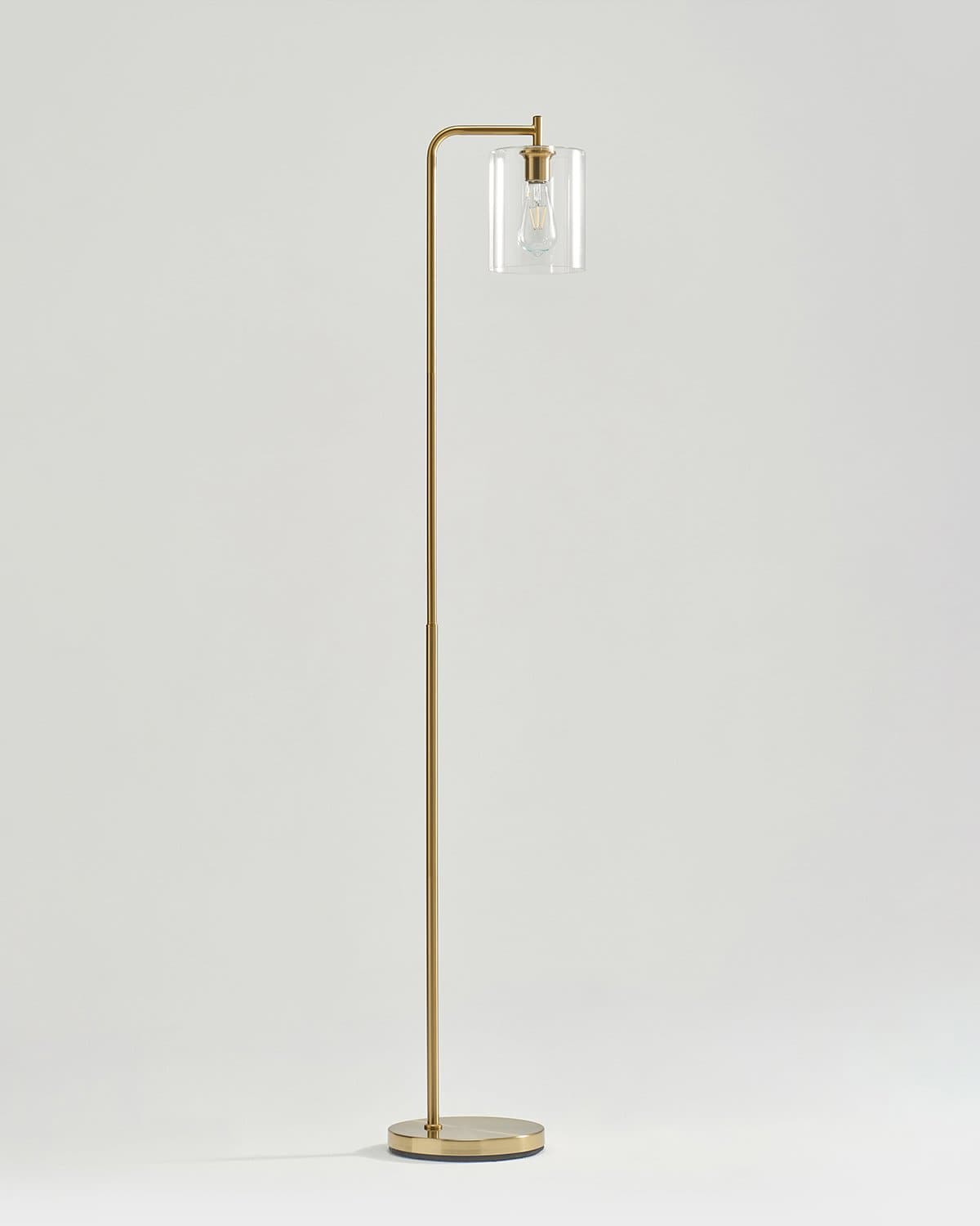 66-Inch Tall Standing Lamp with Glass Shade for Living Room Bedside Reading Warm LED Light Foot Switch Brass-Tone Metal Finish | Thomler