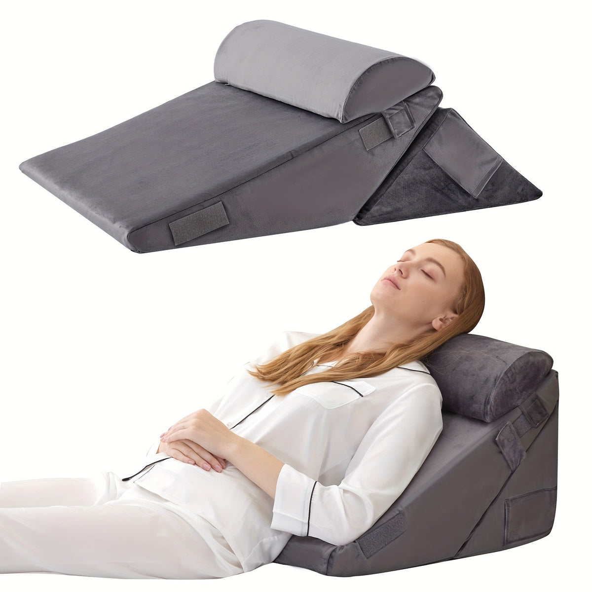 Adjustable Wedge Pillow for Bed – Elevating Support for Back, Legs & Knees with Memory Foam | Thomler