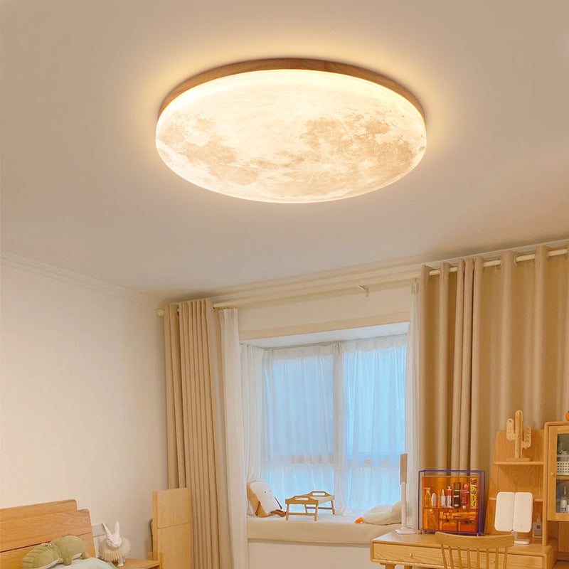 Round Wood Ceiling Light 15 in LED Flush Mount Fixture 24W 2400lm for Bedroom Living Room Hallway Modern Lighting | Thomler
