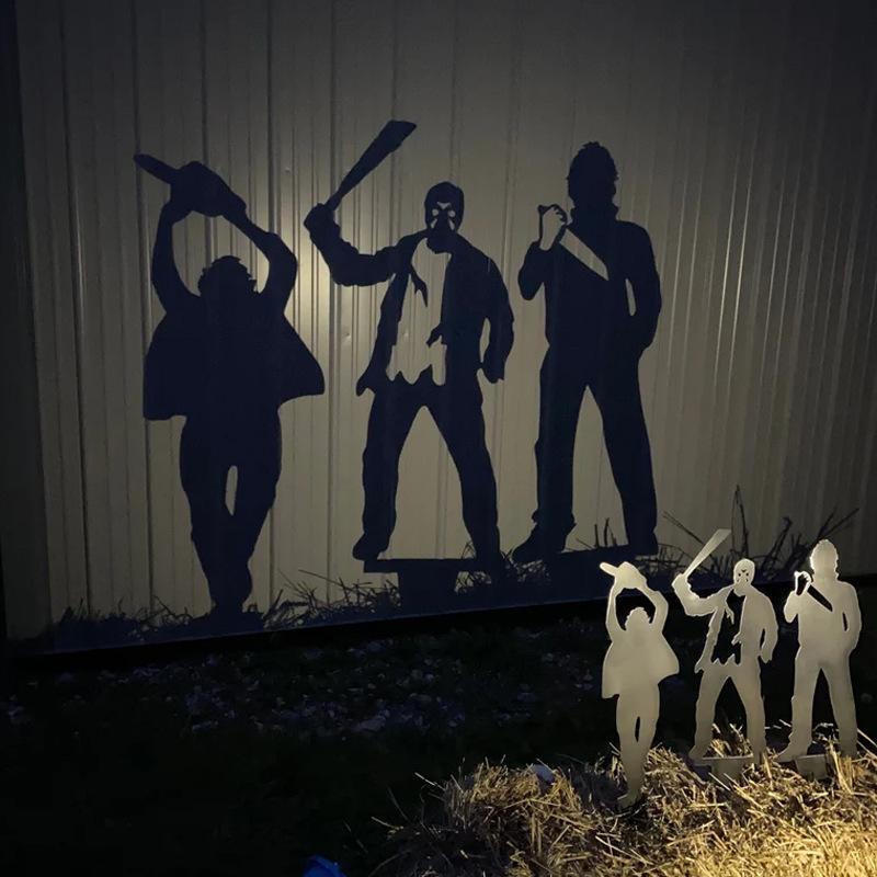 Metalen schurk 'Shadow Caster' tuinprikker met grondmontage en spotlight-projectie