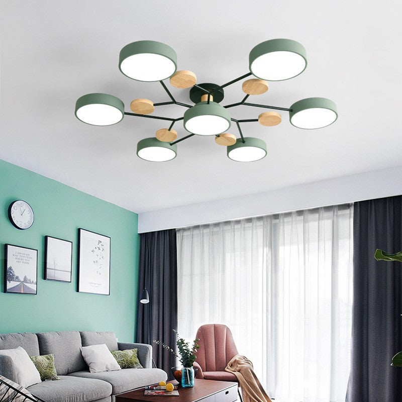 Scandinavian Ceiling Light Fixture 35 in Dimmable LED Flush Mount Wood Iron Acrylic for Bedroom Living Room Kitchen Dining Room Modern Minim | Thomler