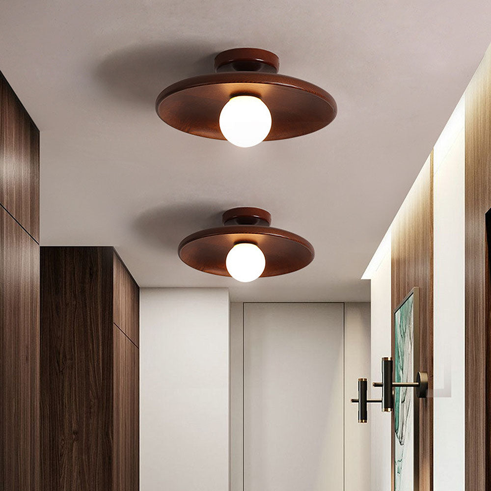 Flush Mount Wood Sphere Light Fixture Low Profile 6 in Height Warm Glow for Bedrooms Entryways Compact Spaces Modern Minimalist Style Natura | Thomler