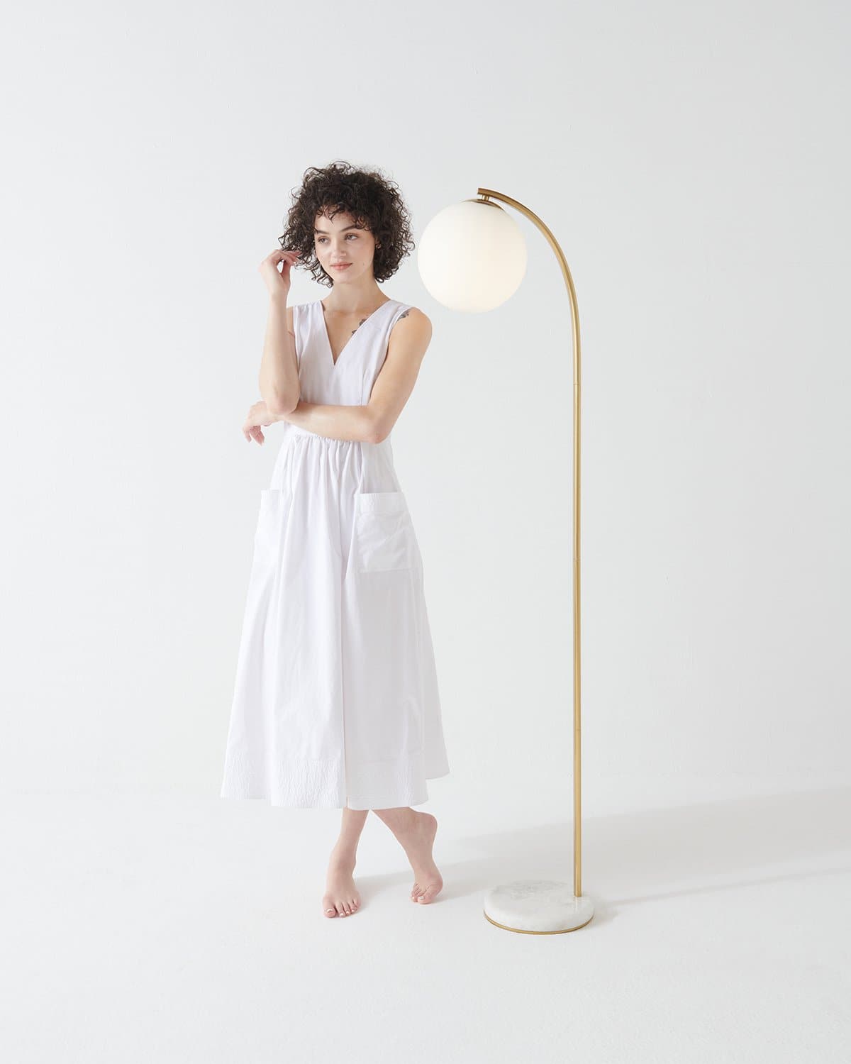 Curved Arc Floor Lamp with Marble Base & White Globe Shade 66 inches Tall Brass Accent Standing Light for Living Room Bedroom Reading Nook | Thomler