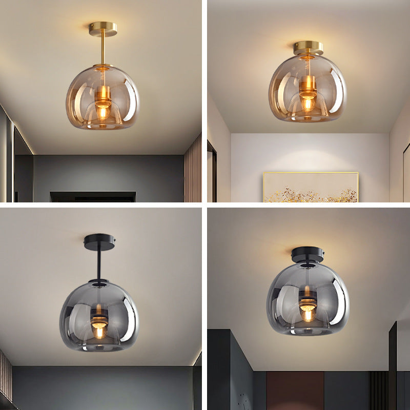 Ceiling Light Fixture Iron & Glass 10×11 inch Smoky Shade for Bedroom Hallway Living Room Modern Semi-Flush Design Hardwired E26 Base | Thomler