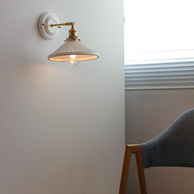 Hardwired Ceramic Sconce with Brass Accent, E26 Socket for Bedroom & Study, 9 in Modern Wall Light | Thomler