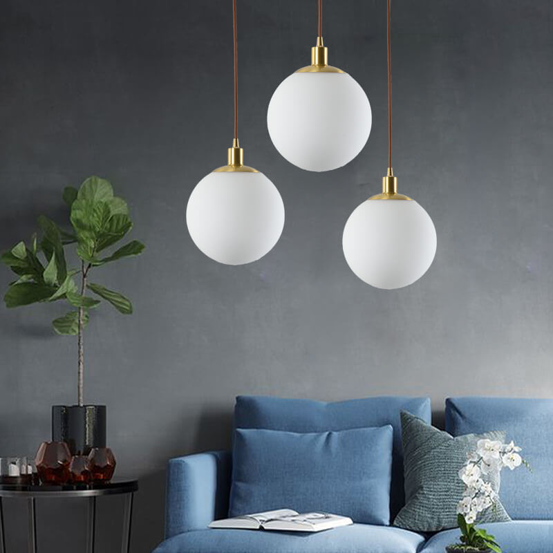 Adjustable Ceiling Pendant with Glass Shade for Entryway, Den, or Sleeping Space - Modern Suspended Fixture in White or Gold - 10 Inch Globe | Thomler