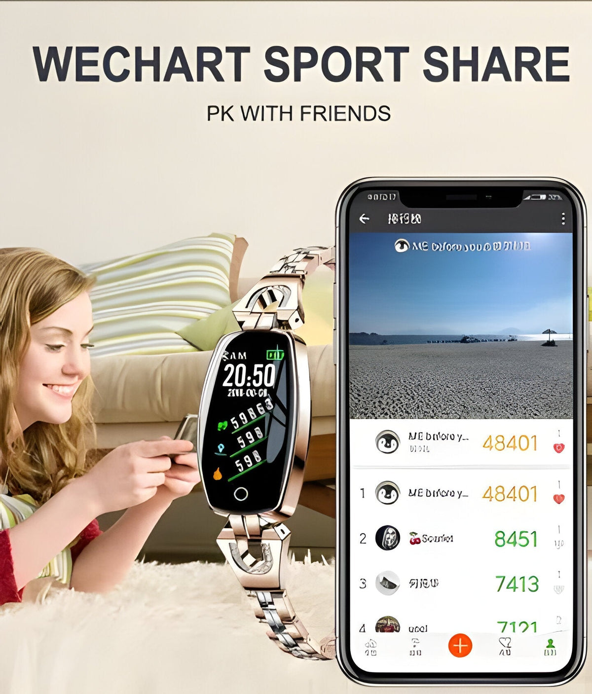 Activiteitstracker-armband voor dames met hartslag- en slaapmonitor, waterdichte draagbare wellness-band met sieraadkettingontwerp voor iPhone & | Thomler