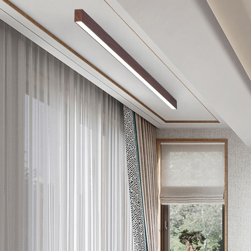 Hardwired LED Ceiling Light Fixture 24 in Aluminum Walnut Finish for Bedroom Living Room Hallway
