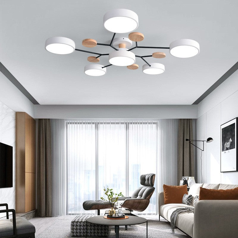 Scandinavian Ceiling Light Fixture 35 in Dimmable LED Flush Mount Wood Iron Acrylic for Bedroom Living Room Kitchen Dining Room Modern Minim | Thomler