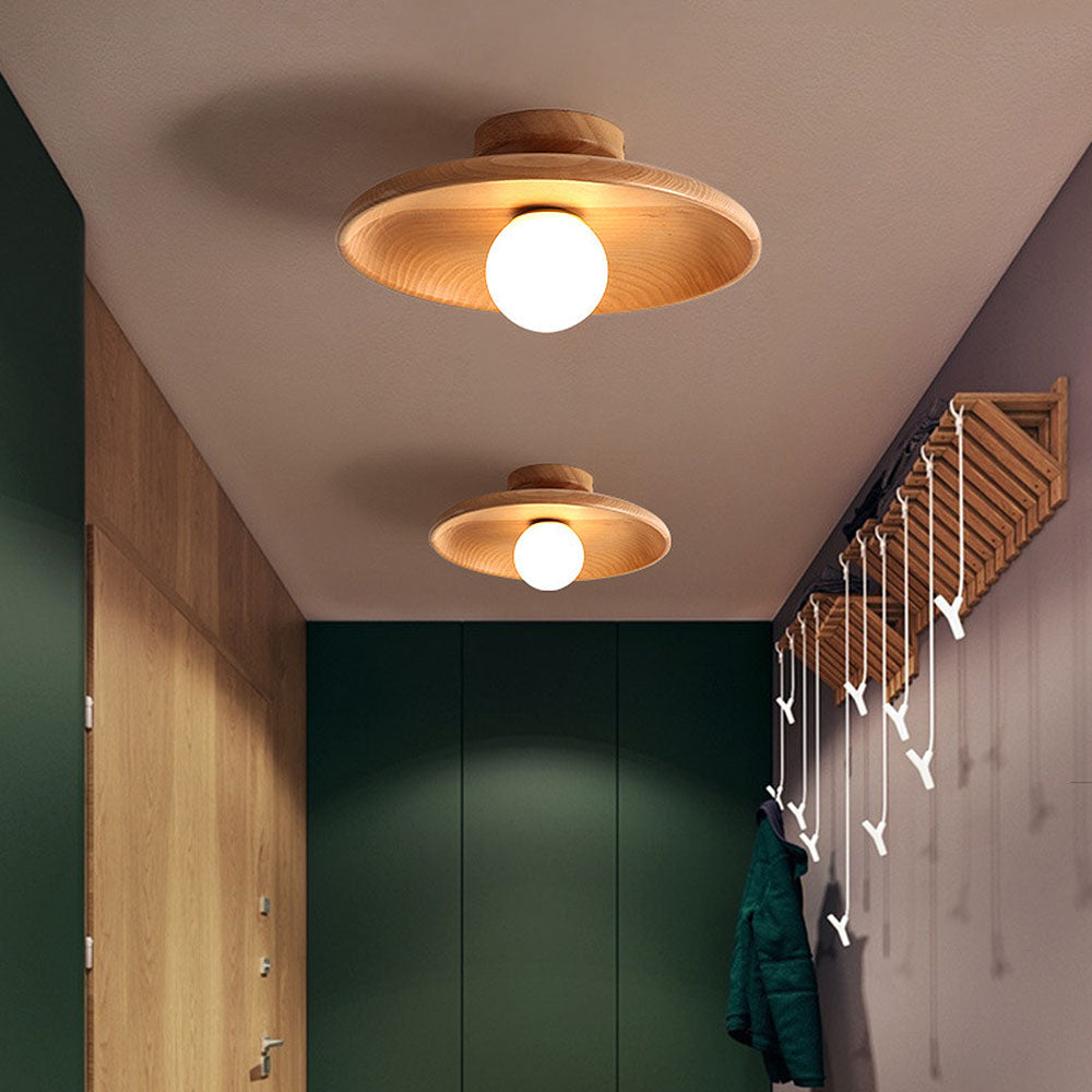 Flush Mount Wood Sphere Light Fixture Low Profile 6 in Height Warm Glow for Bedrooms Entryways Compact Spaces Modern Minimalist Style Natura | Thomler
