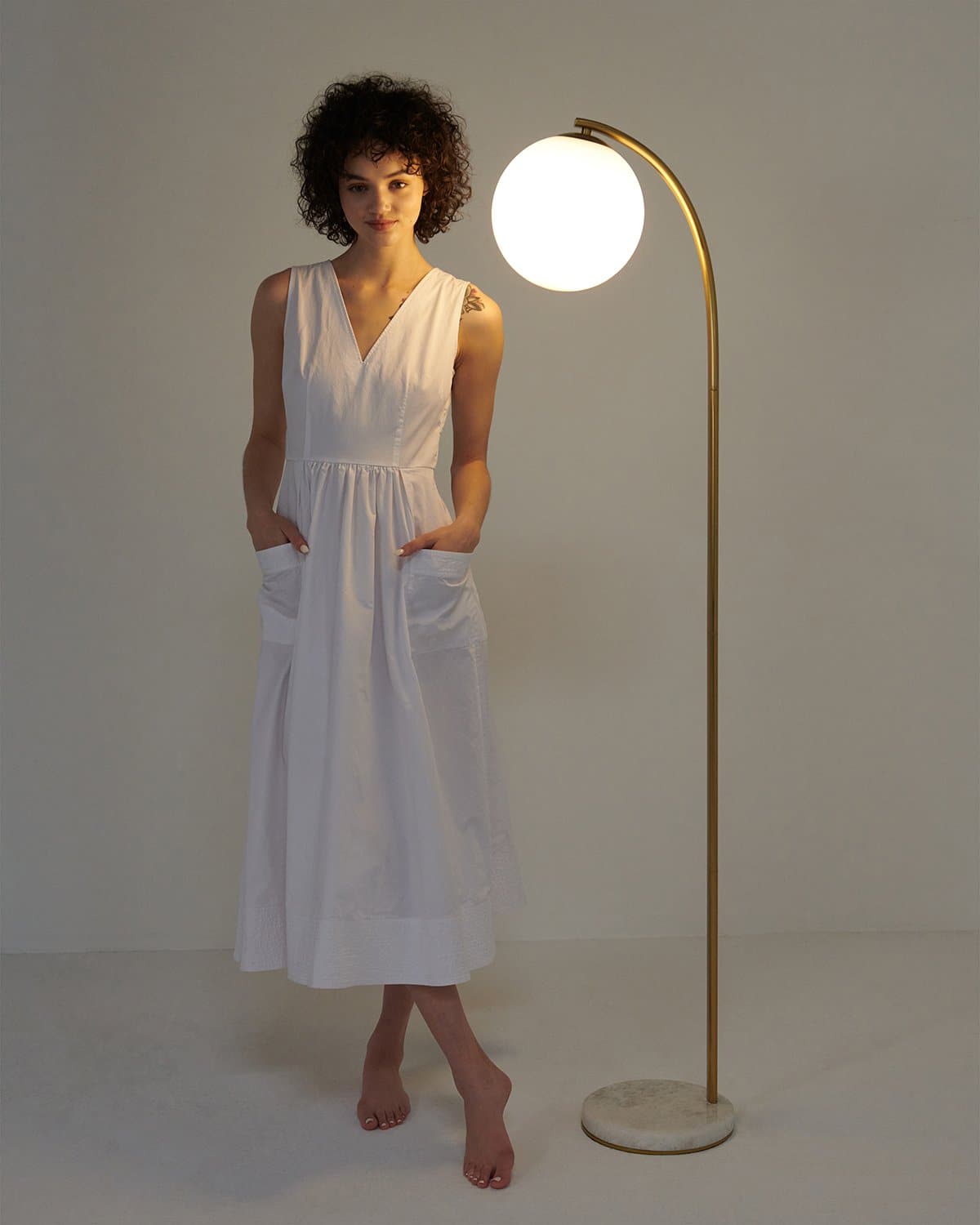 Curved Arc Floor Lamp with Marble Base & White Globe Shade 66 inches Tall Brass Accent Standing Light for Living Room Bedroom Reading Nook | Thomler