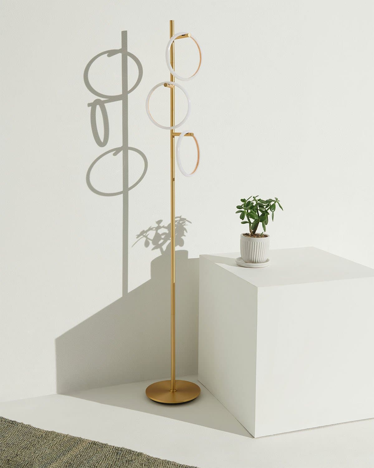 Triple-Ring LED Floor Lamp with Dimmer – 66" Tall Standing Light for Bedroom & Living Areas – Gold Metal Reading Lamp | Thomler