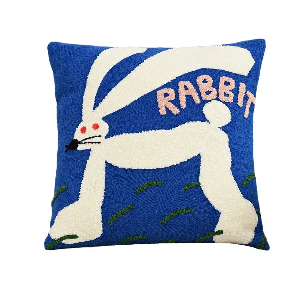 Geborduurde sierkussenhoes 45x45 cm vierkant dierenmotief Scandinavische stijl katoen-polyester mix kussensloop bank slaapkamer decoratie bank accent | Thomler