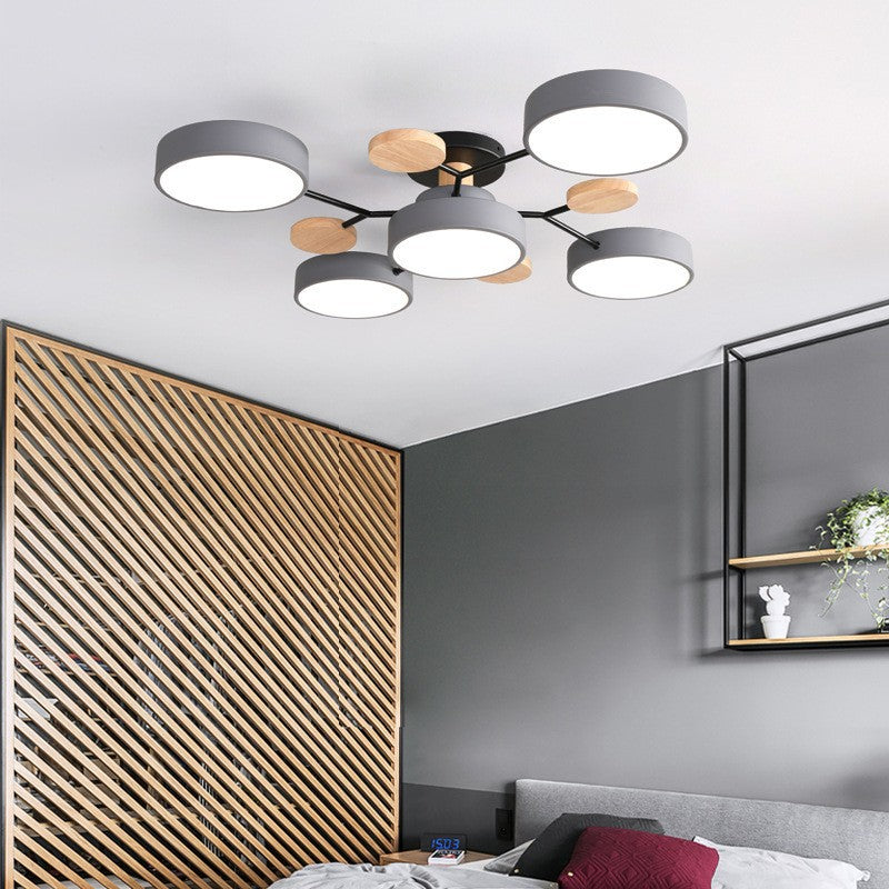 Scandinavian Ceiling Light Fixture 35 in Dimmable LED Flush Mount Wood Iron Acrylic for Bedroom Living Room Kitchen Dining Room Modern Minim | Thomler