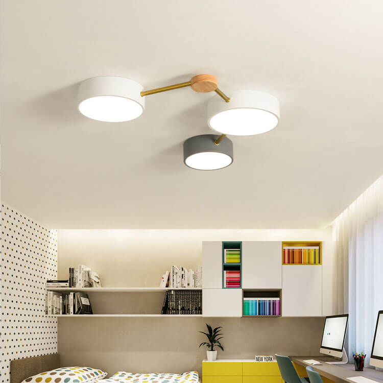 Rectangular LED Ceiling Light 36W Gray Wood and Metal Low-Profile Design for Bedrooms Entryways Modern Home | Thomler