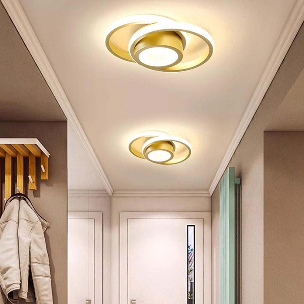 Double Ring LED Flush Mount Light Black Contemporary Overhead Fixture for Entryway Foyer Apartment Passageway Interior Decor | Thomler