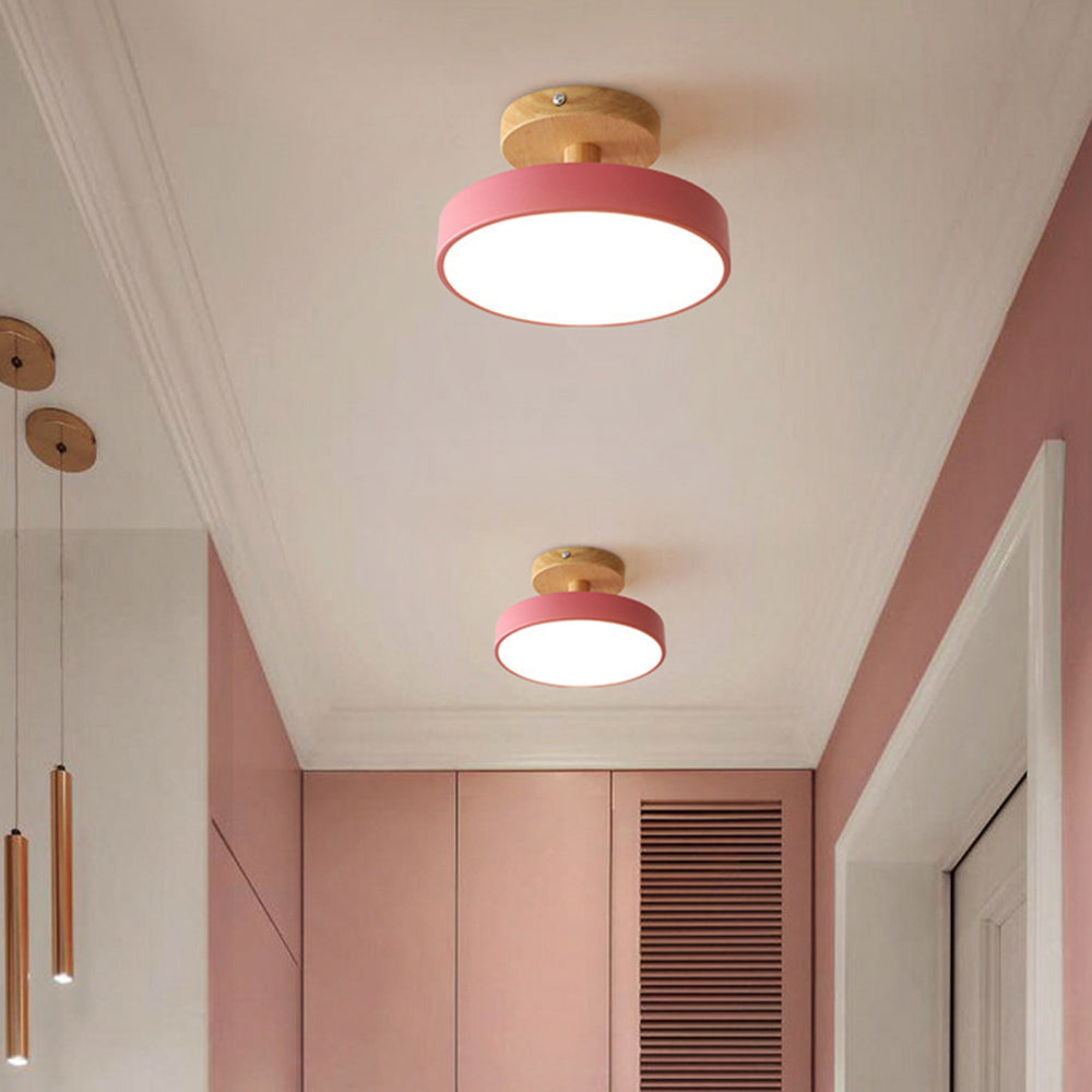 Flush Mount LED Light Fixture Wood Metal 12W for Bedroom Hallway Living Room Scandinavian Style Minimalist Low Profile Integrated Bulb Soft | Thomler