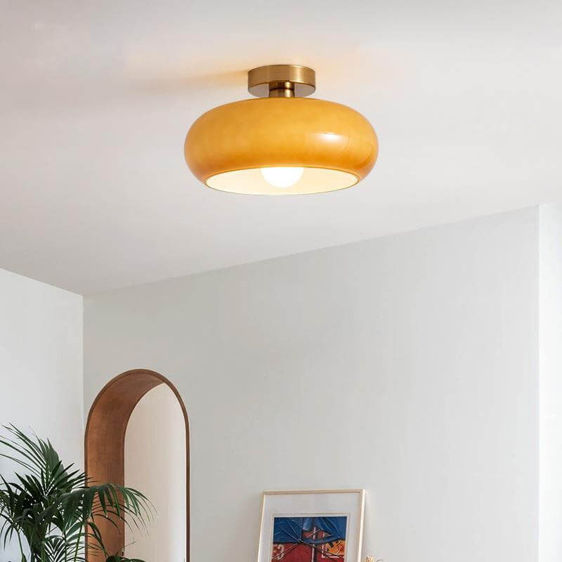 Glass Ceiling Light Fixture with Copper Accent 10.6 Inch Flush Mount for Bedroom Hallway Living Room Modern Home Lighting E26 Socket | Thomler