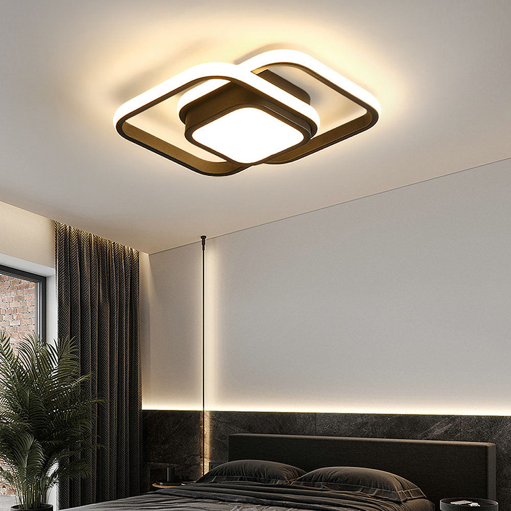 Double Ring LED Flush Mount Light Black Contemporary Overhead Fixture for Entryway Foyer Apartment Passageway Interior Decor | Thomler