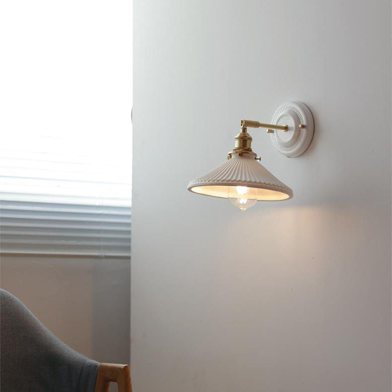Hardwired Ceramic Sconce with Brass Accent, E26 Socket for Bedroom & Study, 9 in Modern Wall Light | Thomler