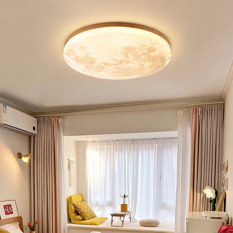 Round Wood Ceiling Light 15 in LED Flush Mount Fixture 24W 2400lm for Bedroom Living Room Hallway Modern Lighting | Thomler