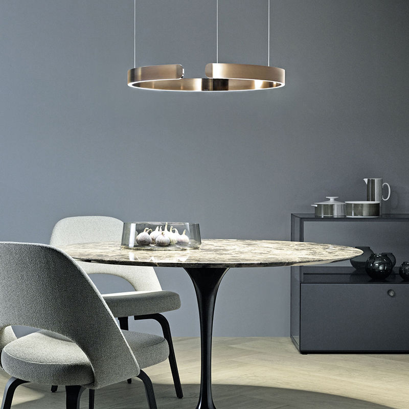 Runde LED-Deckenleuchte Aluminiumring 50 cm, höhenverstellbar für Kücheninsel, Essbereich, Foyer, moderne hängende Halo-Leuchte, Energieeffizient | Thomler
