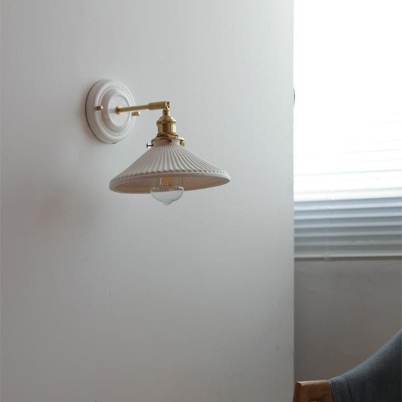Hardwired Ceramic Sconce with Brass Accent, E26 Socket for Bedroom & Study, 9 in Modern Wall Light | Thomler