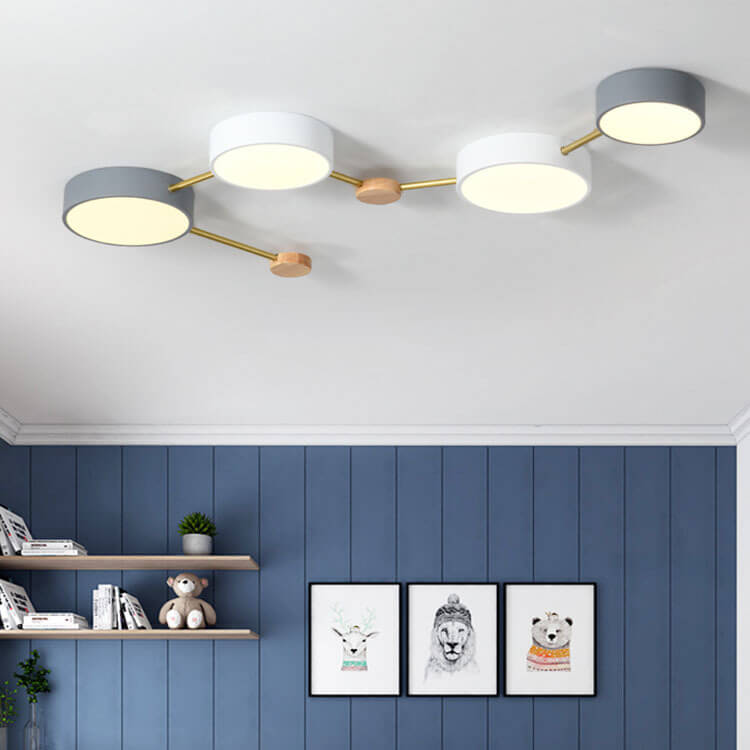 Rectangular LED Ceiling Light 36W Gray Wood and Metal Low-Profile Design for Bedrooms Entryways Modern Home | Thomler