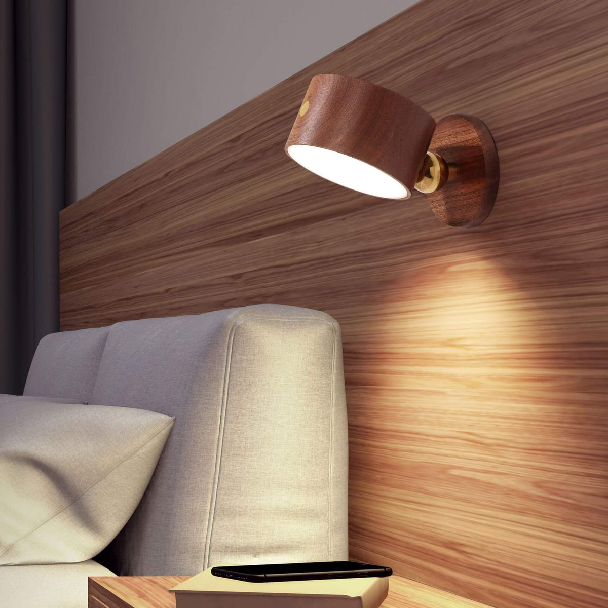 Rechargeable Wood Accent Sconce USB Powered 4W LED for Bedroom Nightstand Reading Corner Minimalist Lighting Wireless Cordless Modern | Thomler