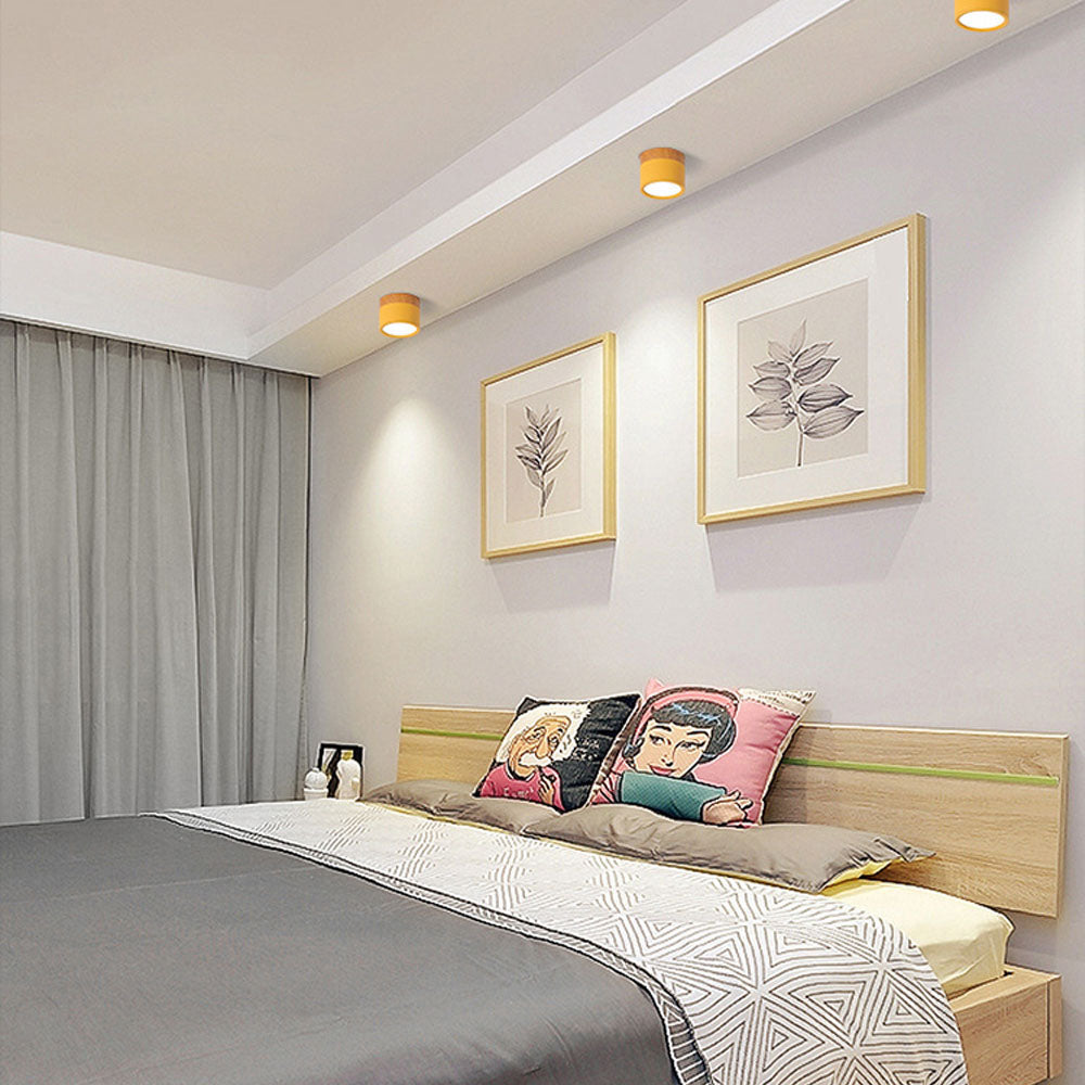 Compact LED Flush Mount Ceiling Light Fixture Wood & Metal Accent for Entryway Hallway Bedroom Kitchen 5W 7W Surface Mount Minimalist Modern | Thomler