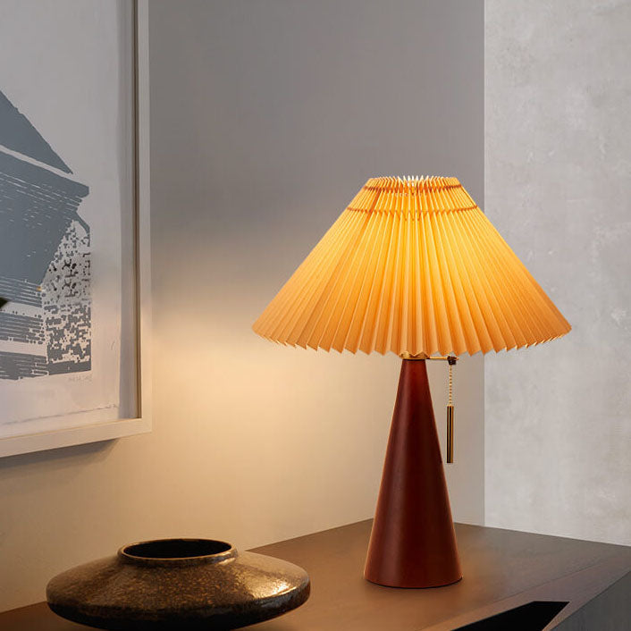 Wooden Bedside Lamp with Fabric Shade for Nightstand & Living Room Accent Lighting | 19 in Tall Asian-Inspired Design | Soft Glow E26 Base | Thomler