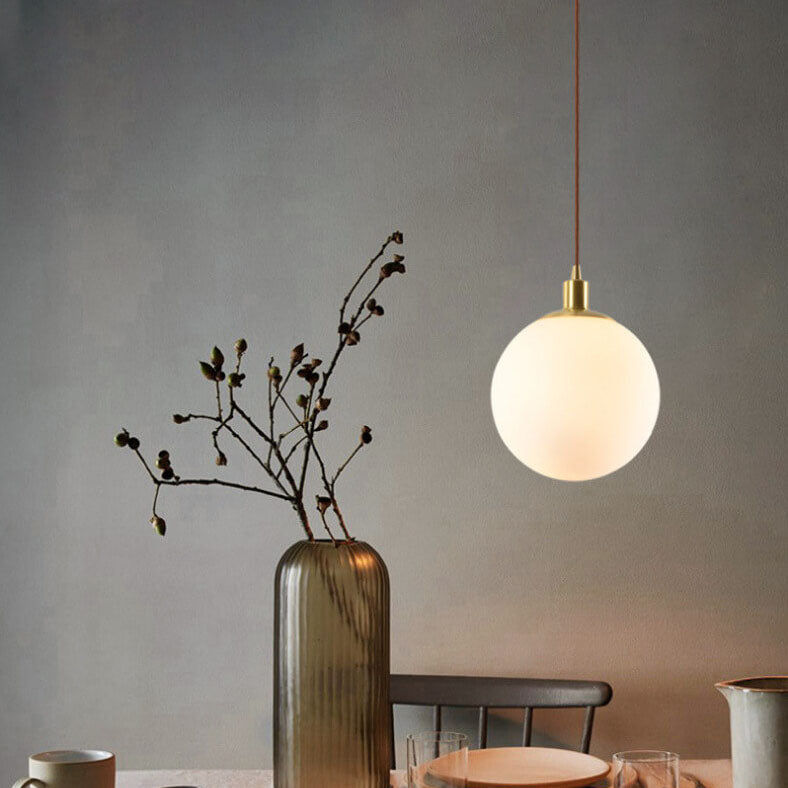Adjustable Ceiling Pendant with Glass Shade for Entryway, Den, or Sleeping Space - Modern Suspended Fixture in White or Gold - 10 Inch Globe | Thomler