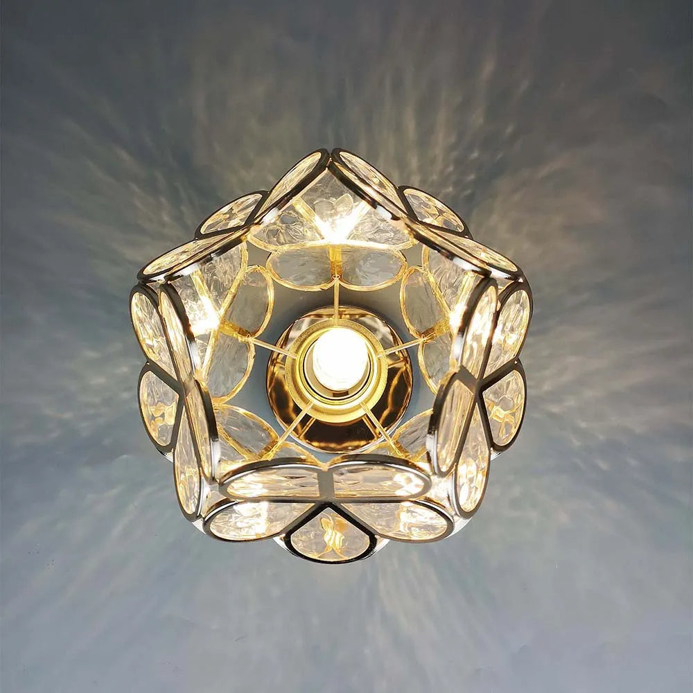 Acrylic Flush Mount Ceiling Light 8 in Gold Floral Fixture Bedroom Hallway Living Room Compact Small Space Decorative E26 Base Warm Glow | Thomler