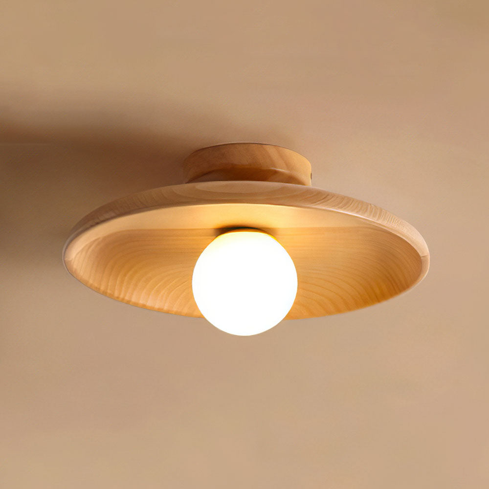 Flush Mount Wood Sphere Light Fixture Low Profile 6 in Height Warm Glow for Bedrooms Entryways Compact Spaces Modern Minimalist Style Natura | Thomler